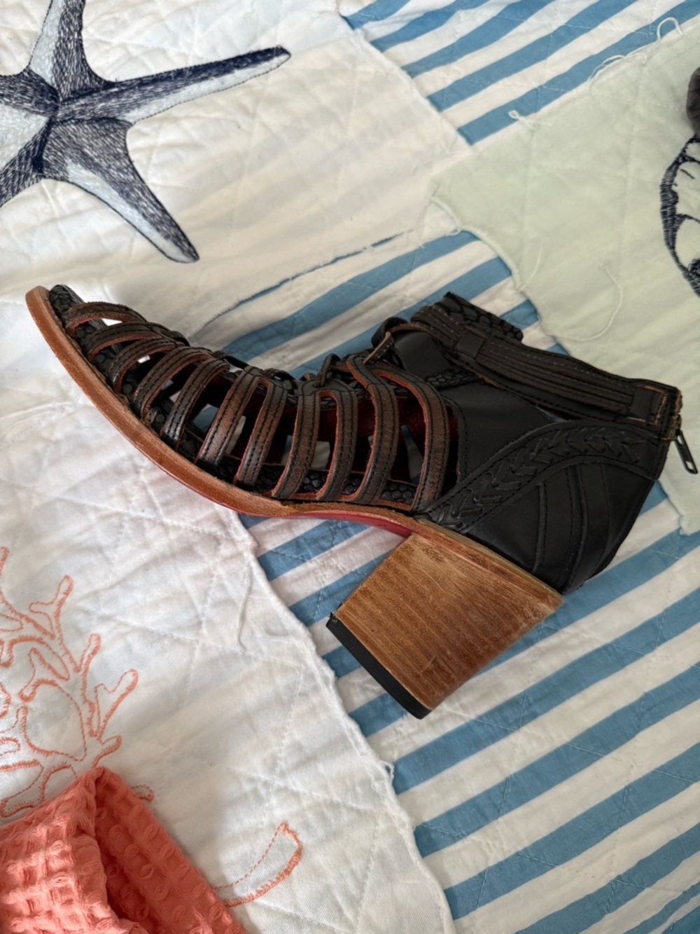Women’s Black Strappy Block Heel Sandal Bootie